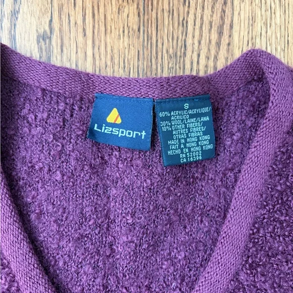 Liz Claiborne Deep Plum Textured V-Neck Button Sweater Vest - Picture 3 of 6